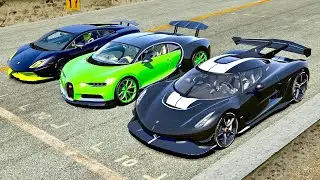 Koenigsegg Jesko with Jet Engine vs Bugatti Chiron NOS vs Lamborghini Gallardo 8000 HP - Drag Race