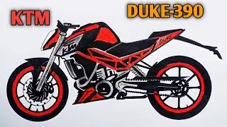 🏍️ KTM Duke 390 &ndash; Детальный эскиз от руки (HD-эскиз + характеристики) | KTM Duke 390 Art