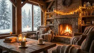 Winter Coffee Shop Ambience ☕❄️ Smooth Jazz Piano & Fireplace Sounds for Work, Study, Relax