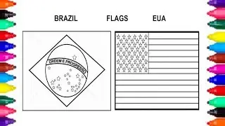 FLAG NATIONAL  BRAZIL AND USA COLORING PAGES FOR KIDS | LEARN COLORS WITH FLAGS | COLORING PAGES