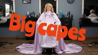 Women getting their haircut in big barber capes.