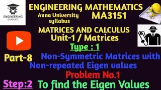 Non-Symmetric Matrices with Non-repeated Eigen values| Unit-1/Matrices |To find the Eigen Values