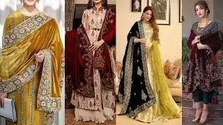 Latest Dress Design With Velvet Shawl | velvet color combination Ideas