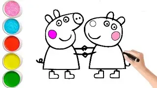 Drawing and coloring Peppa pig with Suzy sheep Easy For Toddlers