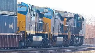 2 CSX Trains Meet! Big Heavy CSX Train Smoking!  Fast CSX Train on Elevated Tracks w DPU!  CP + BNSF