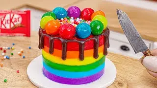 Baking Tiny Rainbow Cake With Melted Chocolate & Pop It Candy 🍫 Sweet Mini Cakes