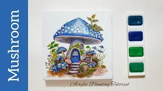 How to paint a fantasy mushroom house | Fairy house | Acrylic painting tutorial | Miniature painting