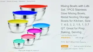 7 Piece Stainless Steel Mixing Bowl Set with Lids / $26.00 on Amazon! / Honest Review