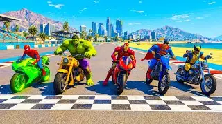 GTA 5 Superhero Bike Race 🚀 | Spider-Man vs Hulk vs Thanos | Mega Ramp Challenge