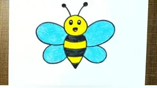 How to Draw a Cute Honey Bee Step by Step for Kids // Cute Honey Bee Drawing for Kids 🐝🐝