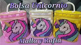 como hacer una bolsita de unicornio hecha de malla y rafia / plastic canvas / manualidades.
