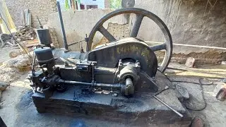 Starting Old Black Oil Engine Working With WoodCutter Machine || Best Sounding Ruston Engine 22HP