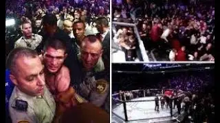Khabib jumping out of the cage and fights Mc Gregor's Team
