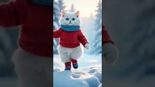 Snow Dance Magic ❄️ | Cute White Cat in Winter Clothes 🐾#cat#catvideos#shorts#petlover#snow