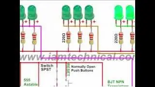 LED Pattern-Flasher, 555 Timer, 4017 Counter,2N2222A Transistors, Resistance Varying at 0 - 100K&Omega;