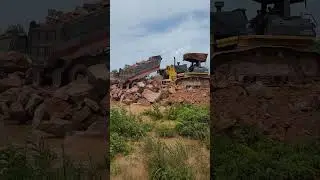 Strong 💪 Power Bulldozer KOMATSU Pushing Stone Into Water