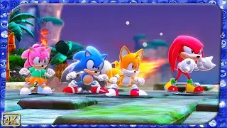 Sonic Superstars ⁴ᴷ Bridge Island Zone (4-Players) Story Mode, All 7 Chaos Emeralds