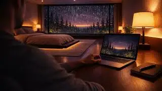 Deep Sleep Mode - ASMR Rain & Pine Forest Night Ambience from Bedroom (1 Hour)