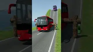 Mixed Colour Buses vs Logs Trap - BeamNG.drive #shorts #beamngdrive #bus