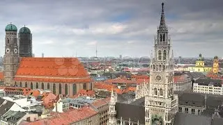 Munich Skyline Timelapse Aerial View Cityscape Mary's Square Marienplatz Germany. Stock Footage