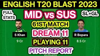 MID vs SUS Dream 11 Team Prediction | MID vs SUS Dream11 Analysis Playing11 Pitch Rep Eng T20 Blast