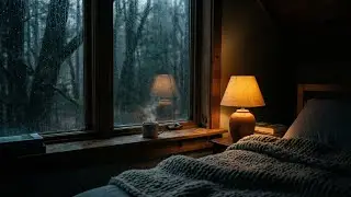 Heavy Rain Sounds on Glass Window with Cozy Sleeping Cat 💤 Relaxing Night Sleep Video