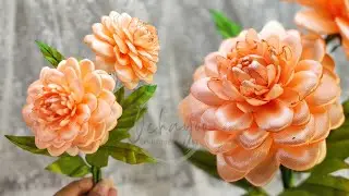 DIY ribbon dahlias/how to make dahlia flower with satin ribbon easy