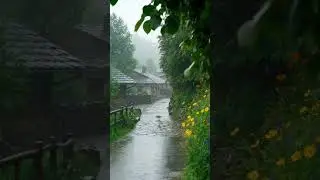 Rain falling on a quiet village road 🌧️🌿✨ #shorts #rain #relax #village #nature #calm