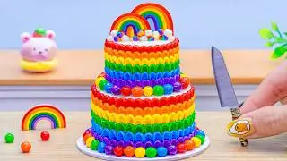 Amazing Miniature Double Rainbow Buttercream Decorating 🌈 Tiny Rainbow Cake By DIY Cakes