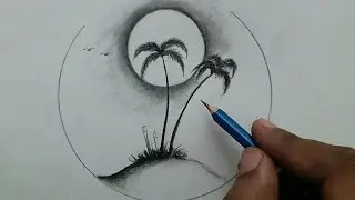 How to draw beautiful and easy scenery drawing / palm tree drawing step by step