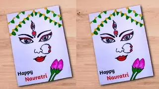 Navratri Greeting Card with White Paper | Durga Puja Special Greeting Card | Maa Durga Drawing Easy