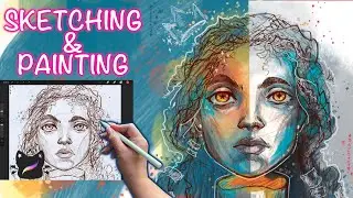 Digital sketching and painting with me in the procreate app✨