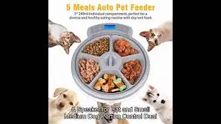 Casfuy 5-meals Automatic Cat Feeder - Auto Pet Feeder with Programmable Timer Dry