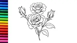 How to draw and color Rose | Rainbow rose drawing easy step by step| Beautiful rose drawing