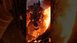 A massive serpent of glowing magma slithers through a burning forest #aishorts #lava #serpent #magma