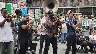 Street Brass band performing at French Quarter in New Orleans Louisiana