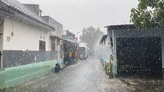 Village Ambience : A Rainy Walk Through a Narrow Alley | ASMR Rain Indonesia.
