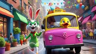 Colorful Bunny & the Pink Bus 🐰🚌 | Fun Kids Song with Animals & Dancing | English Rhymes 2025