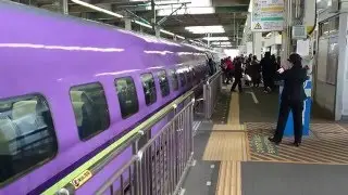 エヴァ新幹線 TYPE500 500系 広島駅 到着～発車 女性駅員