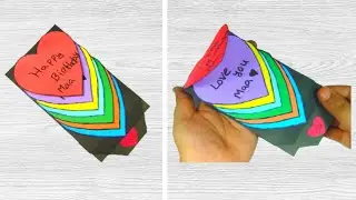 DIY Paper Rainbow Water Fall Heart Greeting Card.