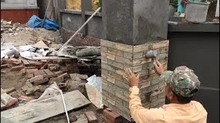 Skills And Method Of Installing Ceramic Tiles On Square Pillars - Beautiful Pillar Building Design