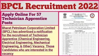 BPCL Recruitment 2022 &ndash; Apply Online For 57 Technician Apprentice Posts