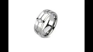 Jewellery - Titanium band - zircons in diamond shaped engraving