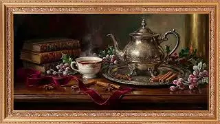 Elegant Old Money Christmas Tea Time 🫖 Moody Holiday Still Life Ambience | Dark Academia TV Art