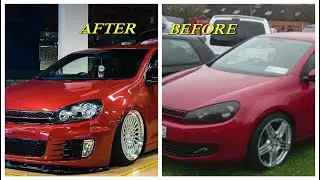 Transformation of a VW Golf 6 GTI Red Bagged on Rotiform Rims | Before and after Project