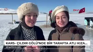 Kars- &Ccedil;ıldır G&ouml;l&uuml;'nde bir tarafta atlı kızak, bir tarafta buz pateni