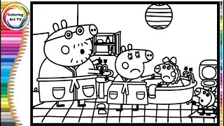 Peppa Pig on a car ride with her family _ How to draw and color a Peppa Pig page for kids