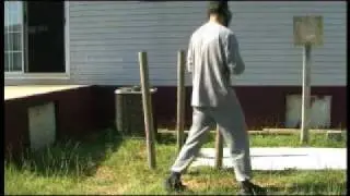 Wing Chun Kick Training, Tri Pole Dummy,  Part # 1 Buhn Jee Jong