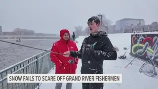 Snow, bitter cold fails to scare off Grand River fishermen