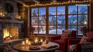 Cozy Winter Cabin Retreat ⛇ Warm Jazz Music, Crackling Fireplace & Snowy Night Ambience to Unwind